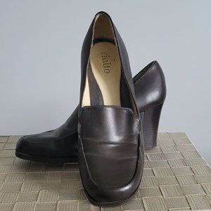 Vintage Rialto Women's Brown Square Toe Block Heel Slip on Career Shoe Size 8W